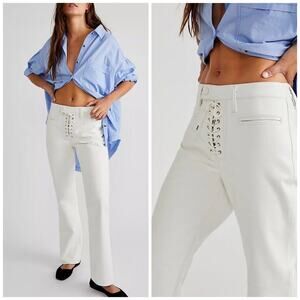 NWOT AGOLDE Finley Recycled Leather Lace Up Flare Pants White $420 Size 28